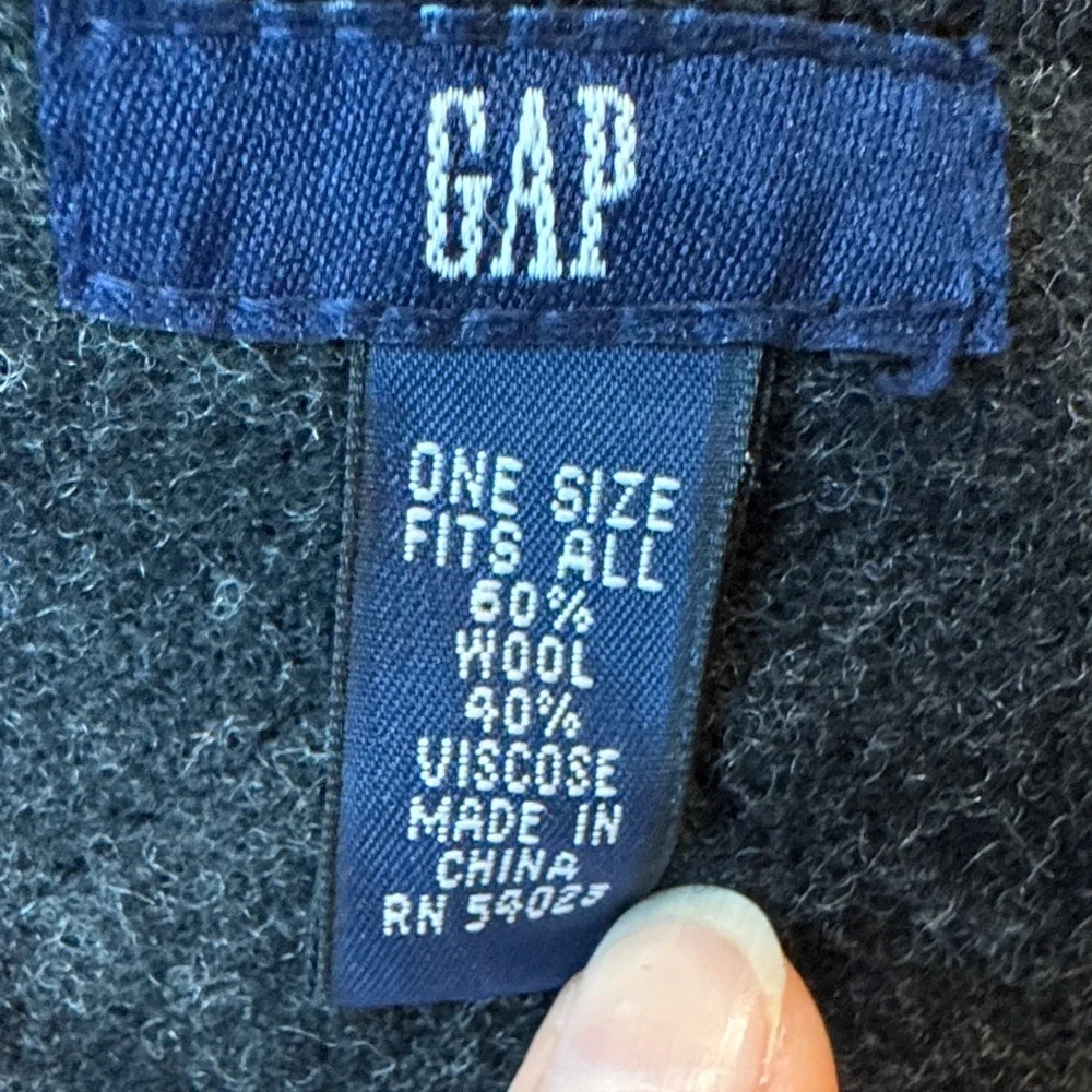GAP Charcoal Wool Blend Scarf W/Blue & Brown Patches & Decorative Stitching